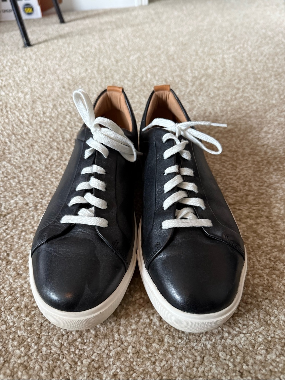 Clarks Black Leather Sneakers with White Laces and Soles